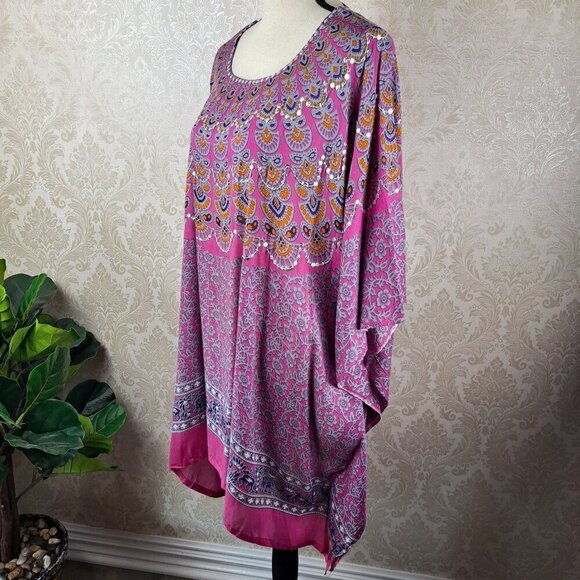 Jungle Girl One Size Swimsuit Cover Up Pink Gray Orange Sequin Embellished NWT - Picture 7 of 14